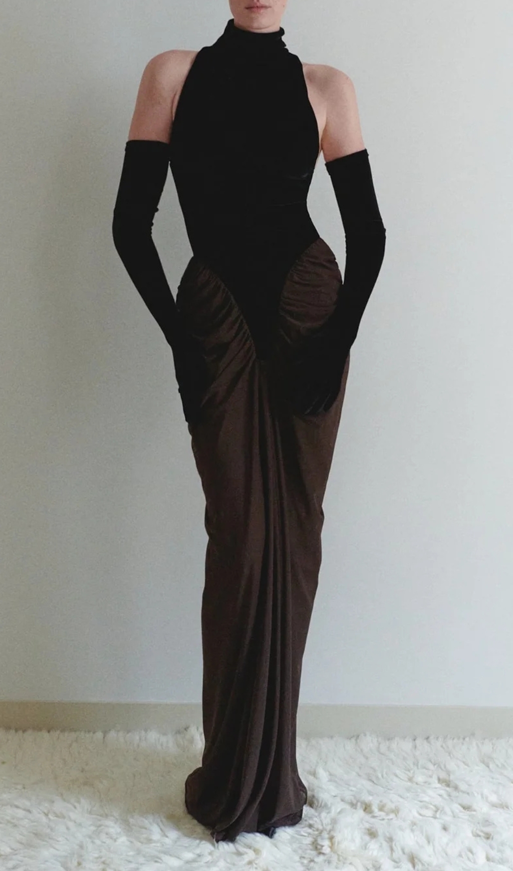 65dc193a3c5abb6ac758a0e4d4535b01.jpg Fashionslee Women Halter Draped Maxi Velvet Dress