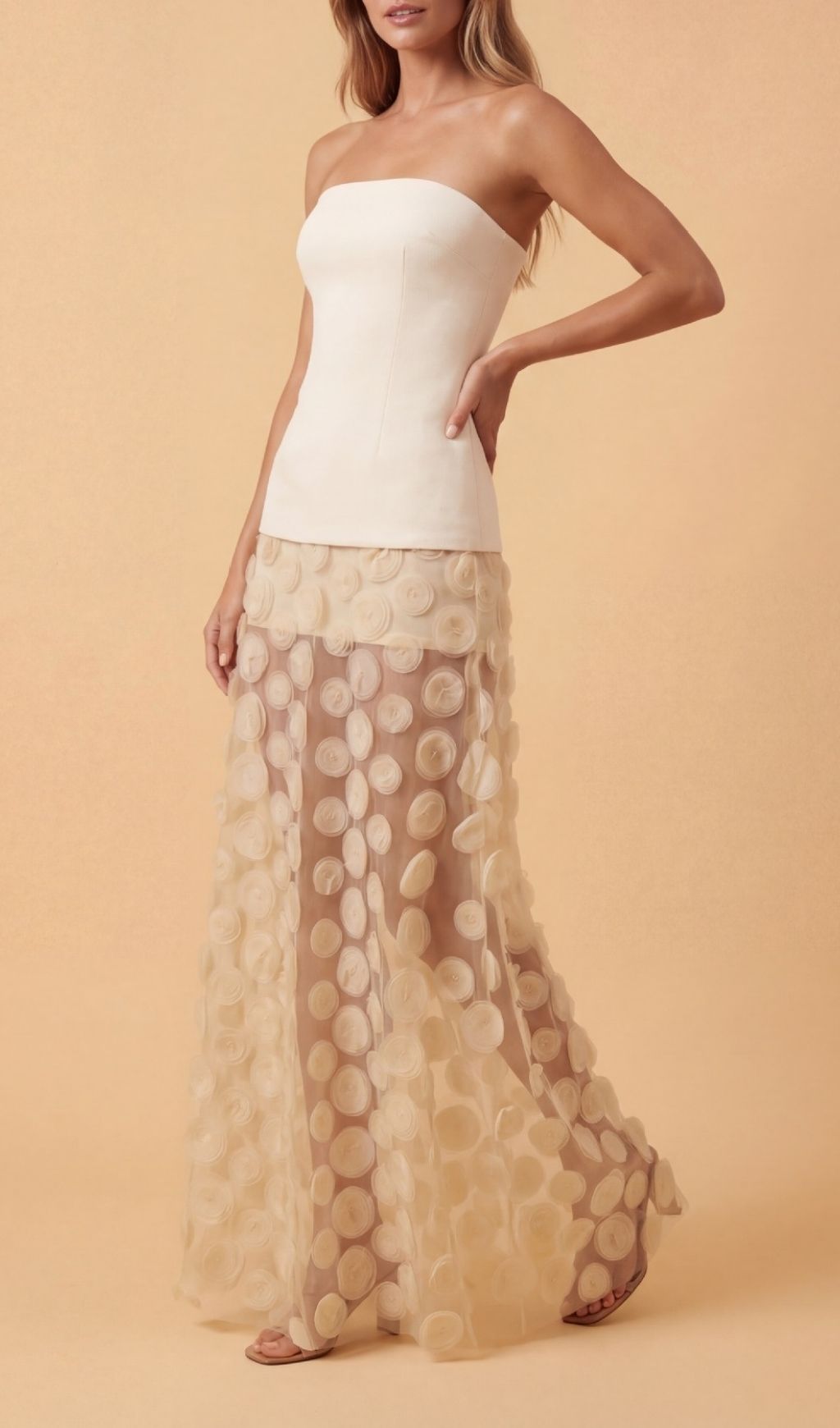 Fashionslee Women Keala Apricot Strapless Mesh Maxi Dress