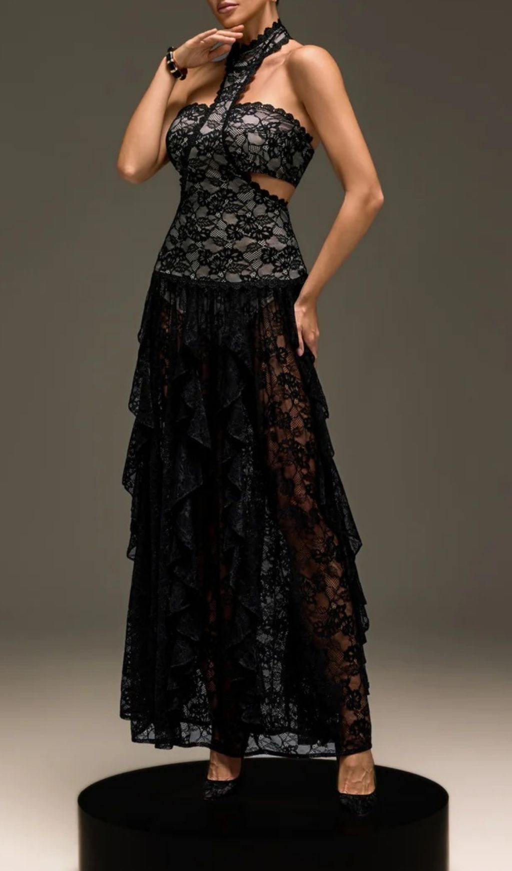 660ff0c8d2bdc7062ccc95fd64db8641.jpg Fashionslee Women Gavelyn Halterneck Cutout Lace Maxi Dress In Black