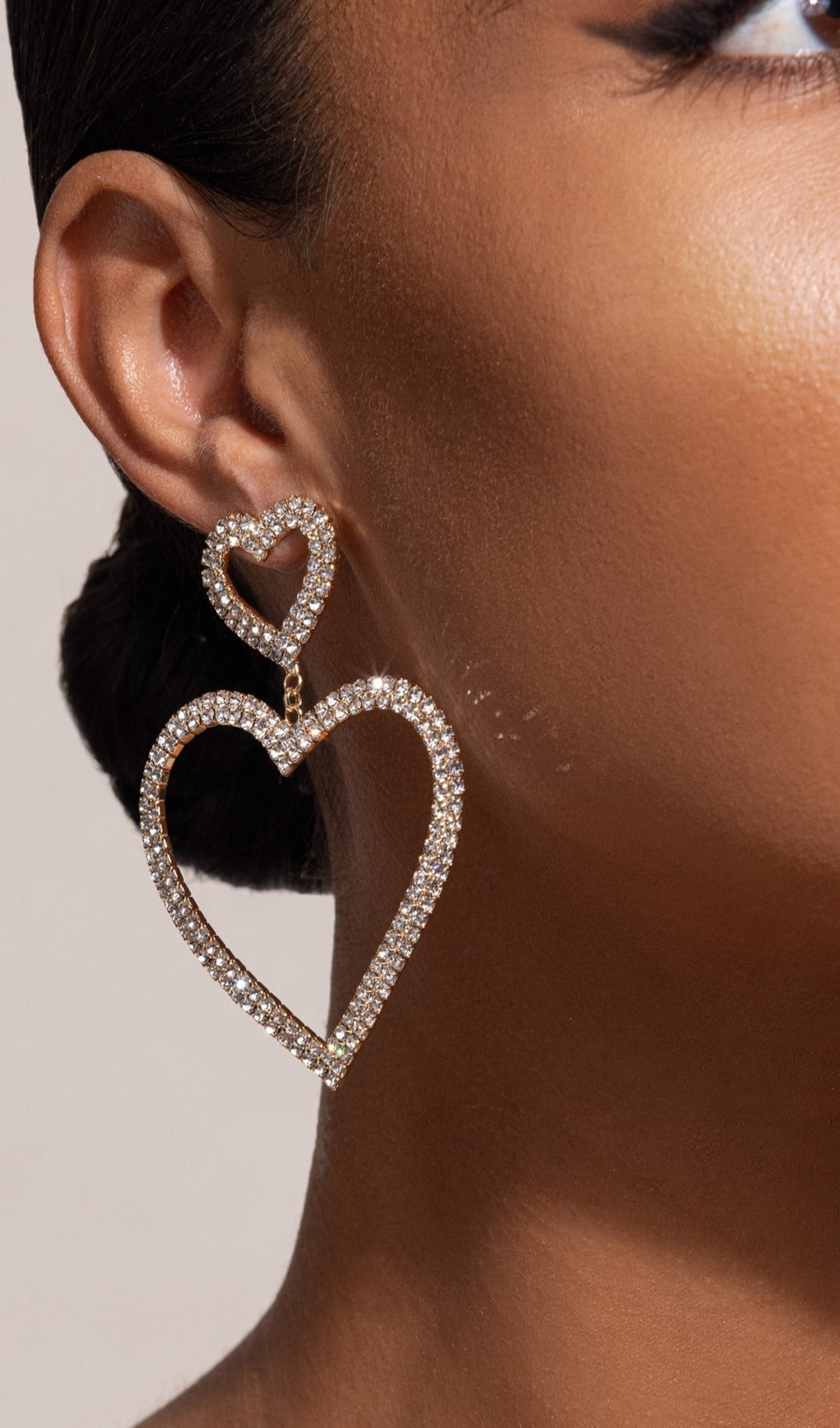 Fashionslee Women Silver Diamante Heart Shape Drop Earrings