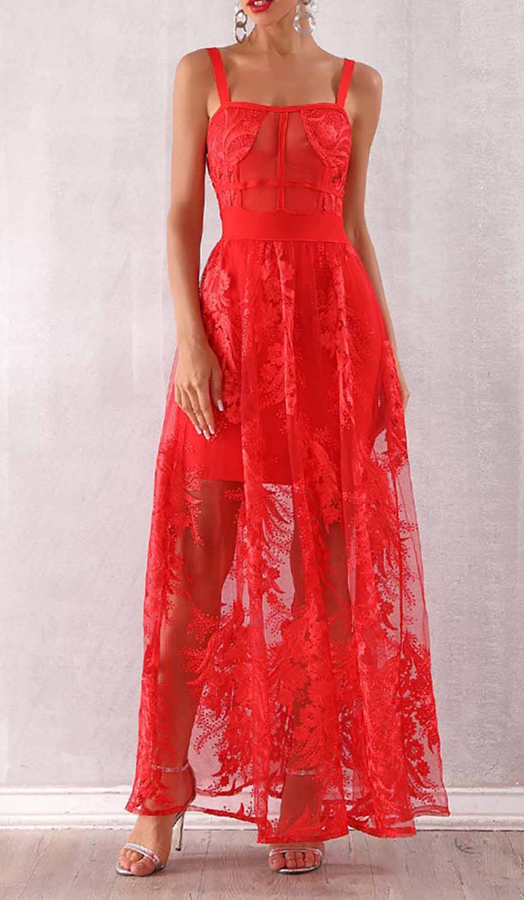 Fashionslee Women Floral Corset Lace Maix Dress In Red