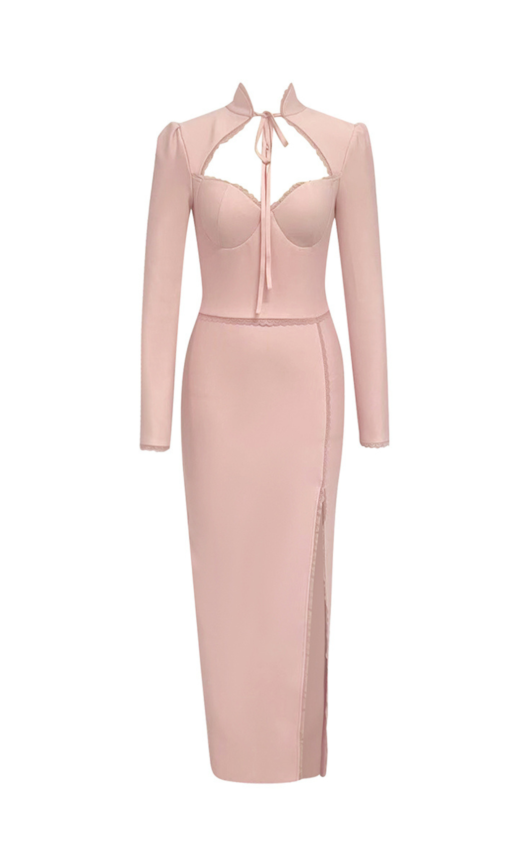 6650e2538b15be9b351b03150f051ae5.png Fashionslee Women Low-Cut Long-Sleeved Slimming Tight Slit Maxi Dress