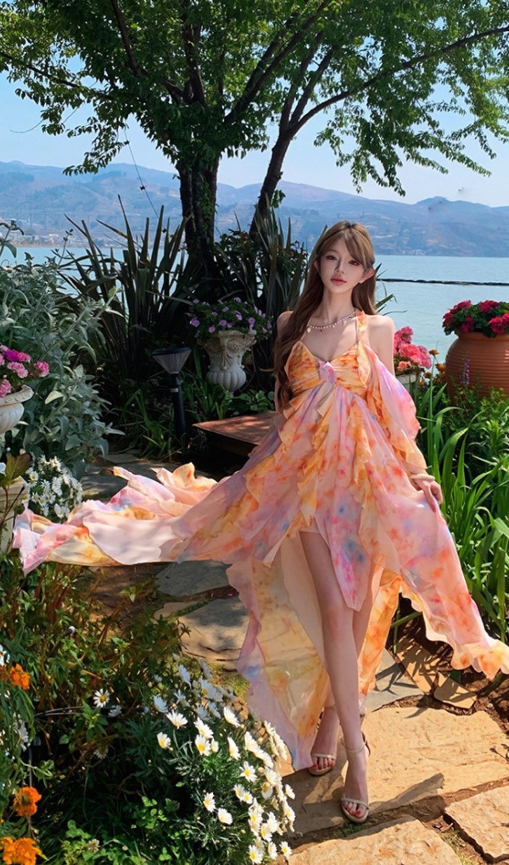 665f876d76f237deb8ab9a41134f55eb.jpg Fashionslee Women Komali Printed Butterfly Ruffle Maxi Dress