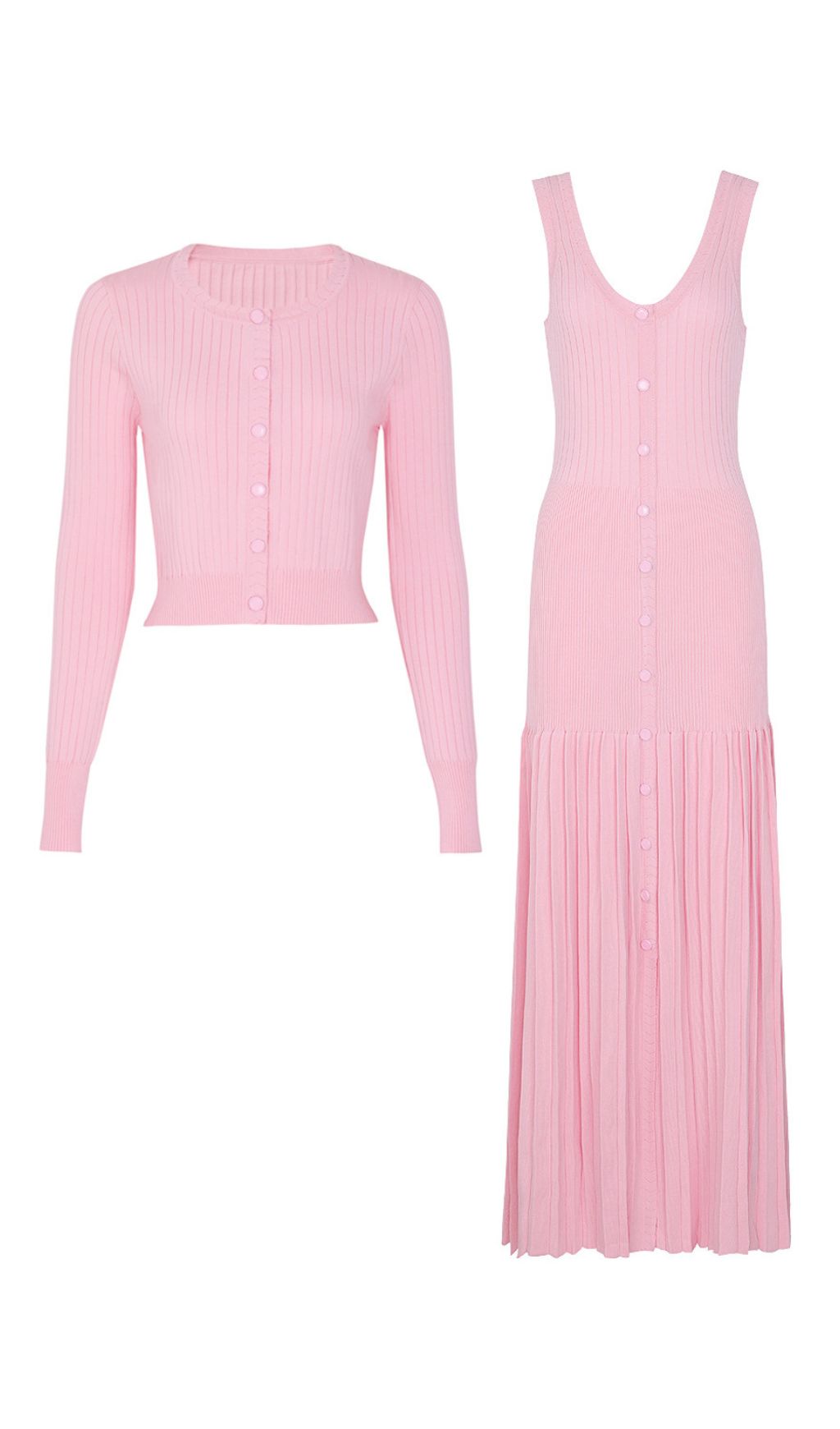 Fashionslee Women Jackie Pink Knit Cardigan & Maxi Dress