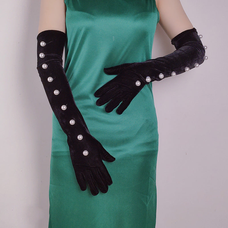 669450b03e5c22fa84a113368f81a81b.jpeg Fashionslee Women Black Pearl Embellished Gloves