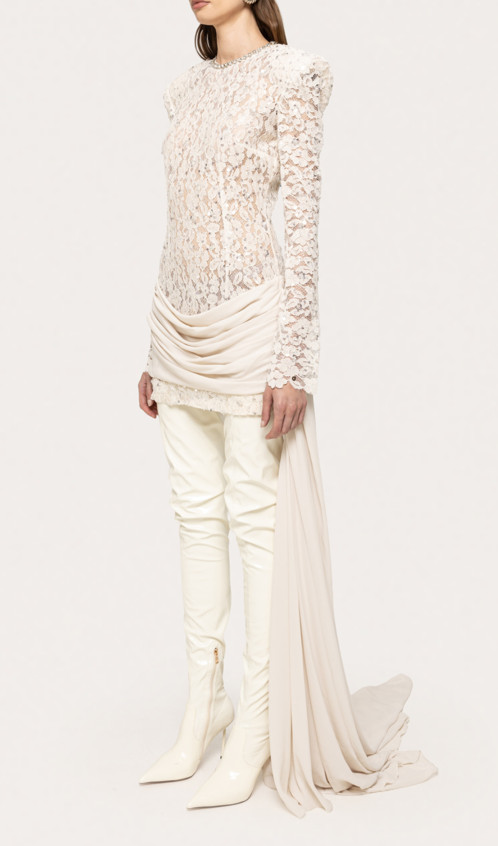 6696a7a0567146882059f8e627f0ecdc.png Fashionslee Women Gunner Lace Sequin Long Sleeve Mini Dress