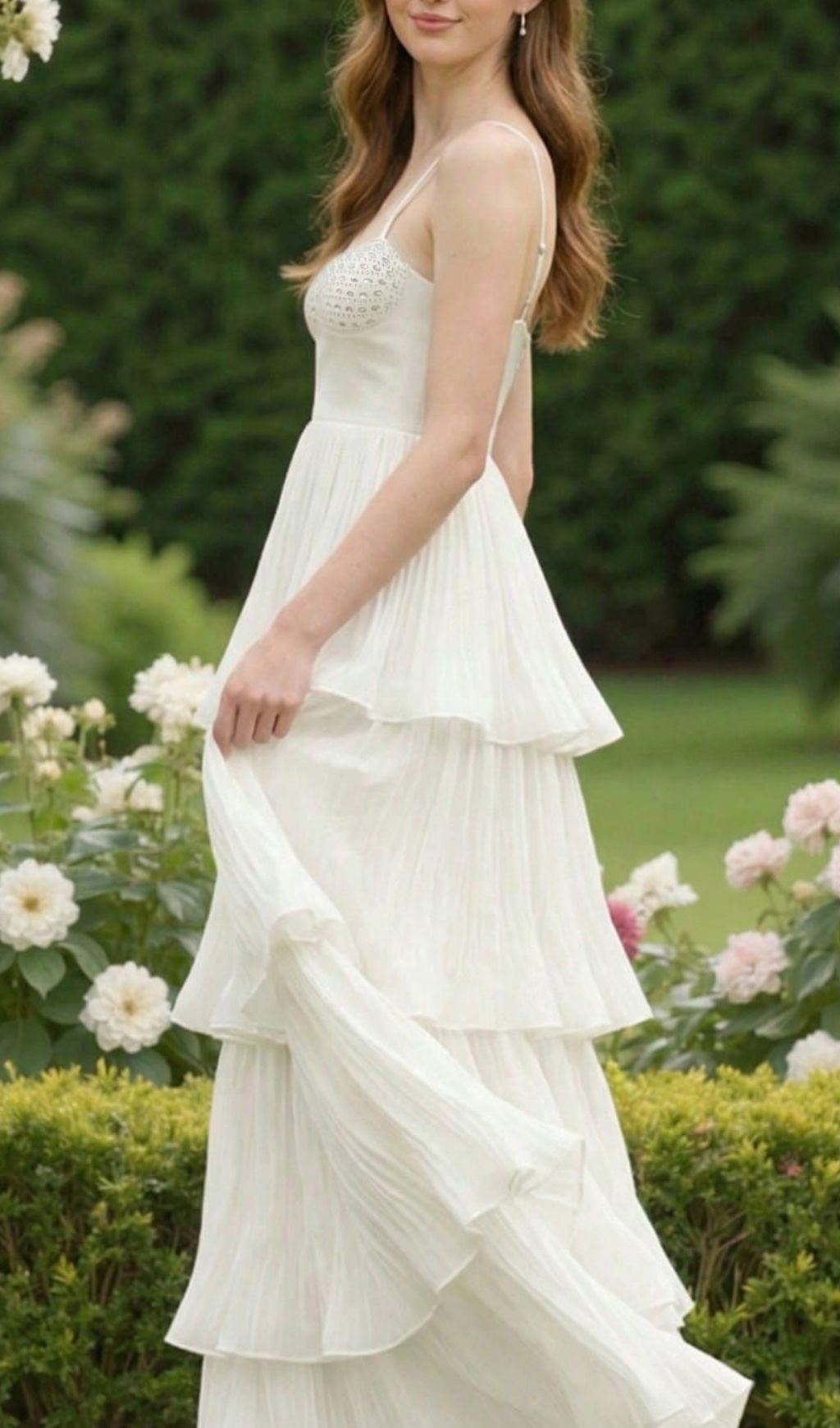 Fashionslee Women Katherina White Strappy Diamante Layered Maxi Dress