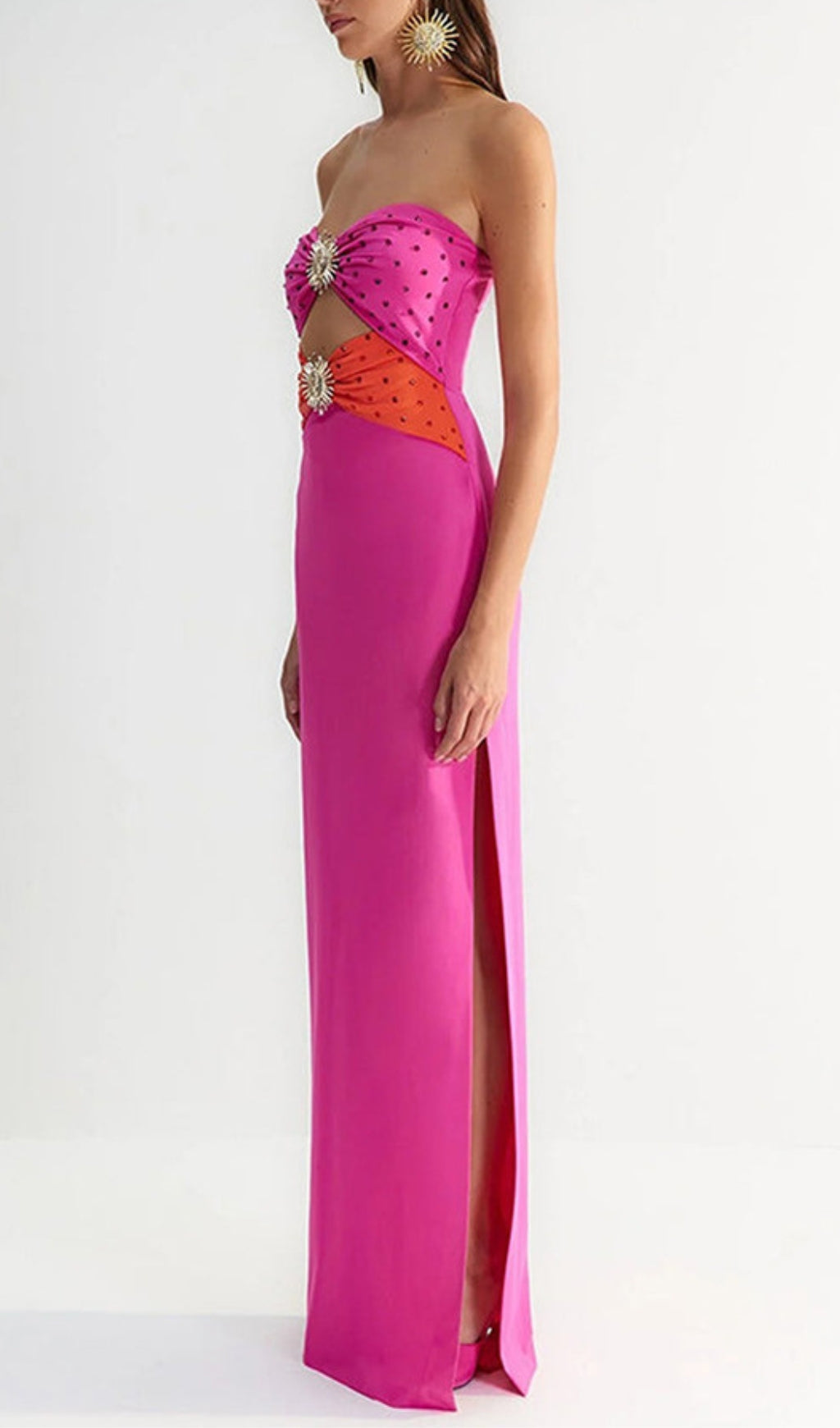 66a3d6afba2904ad4bbec410a127937b.jpeg Fashionslee Women Annmarie Pink Polka Column Maxi Dress