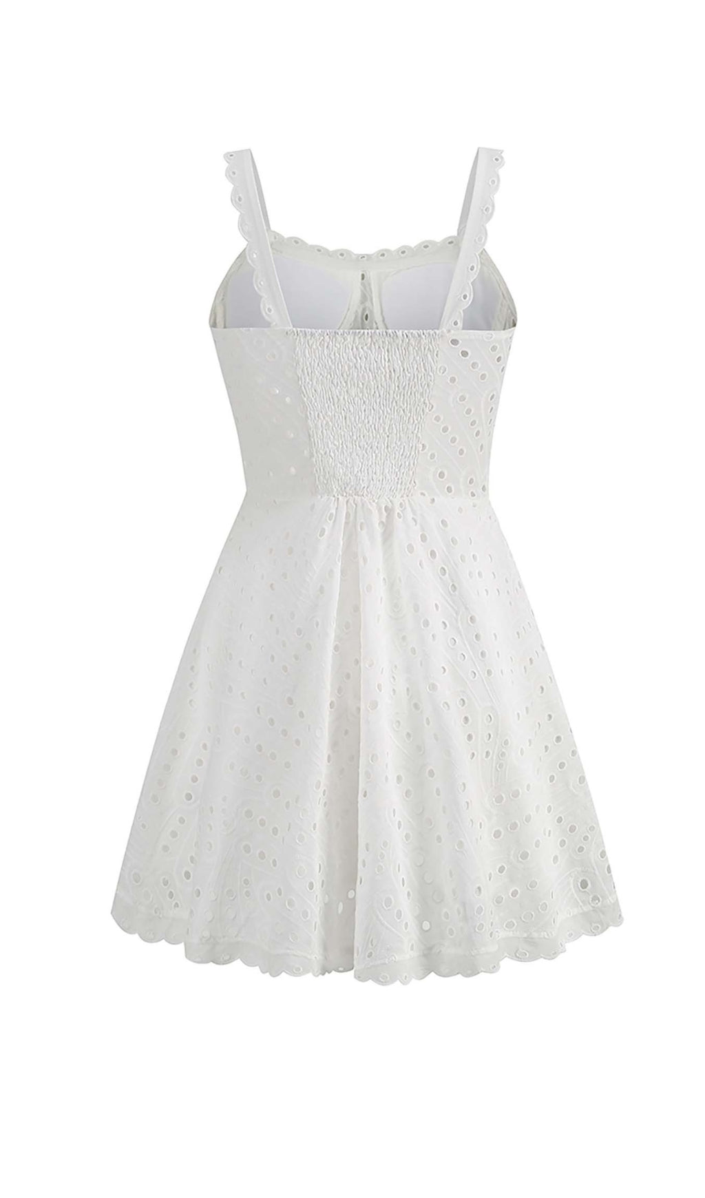 66a8257f6943bd6bb28ffc8424102f19.jpeg Fashionslee Women Eyelet Lace Strappy Mini Dress In White