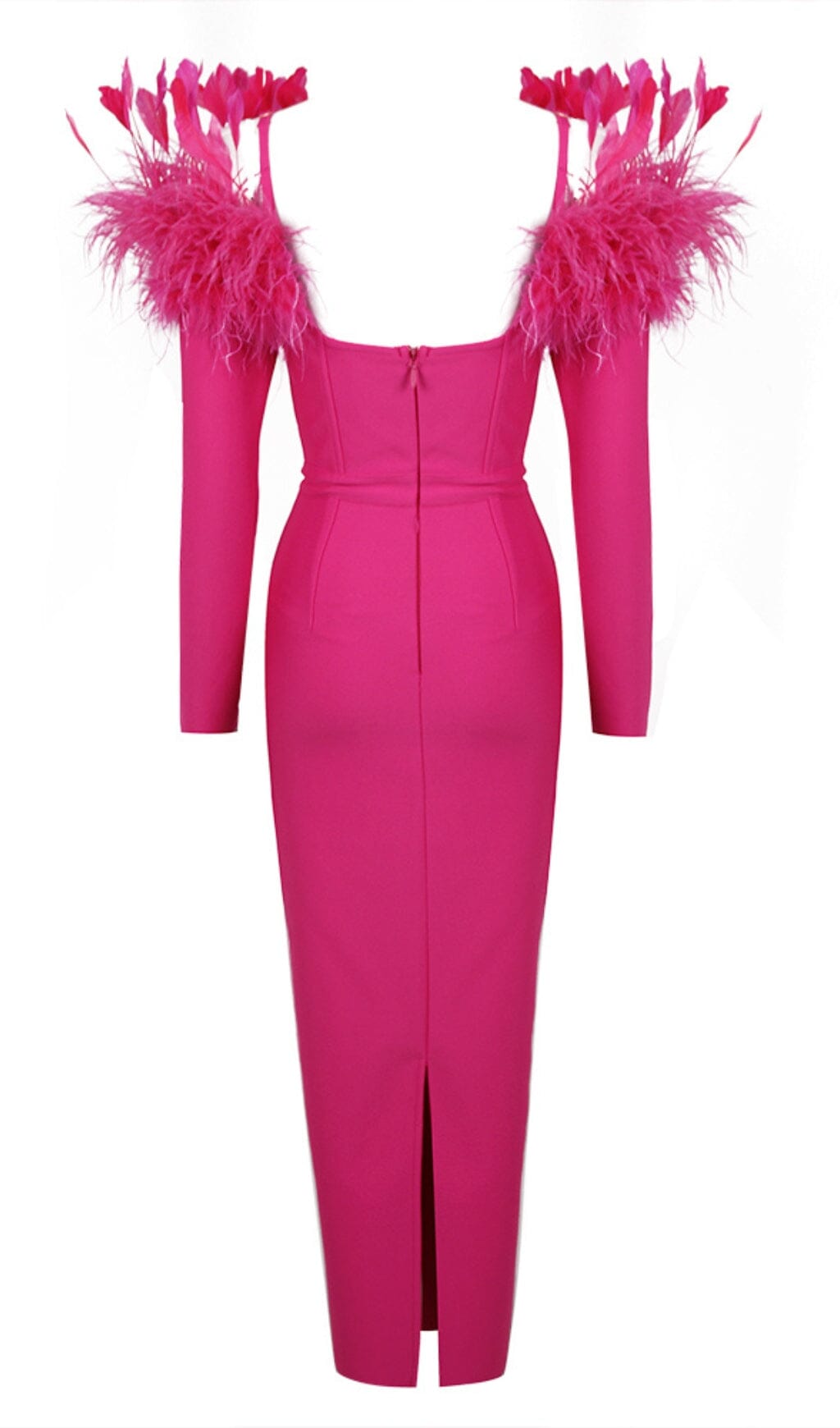 66d0165895d7a45154af4dd53d3404fd.jpeg Fashionslee Women Feather Trim Midi Dress In Crimson