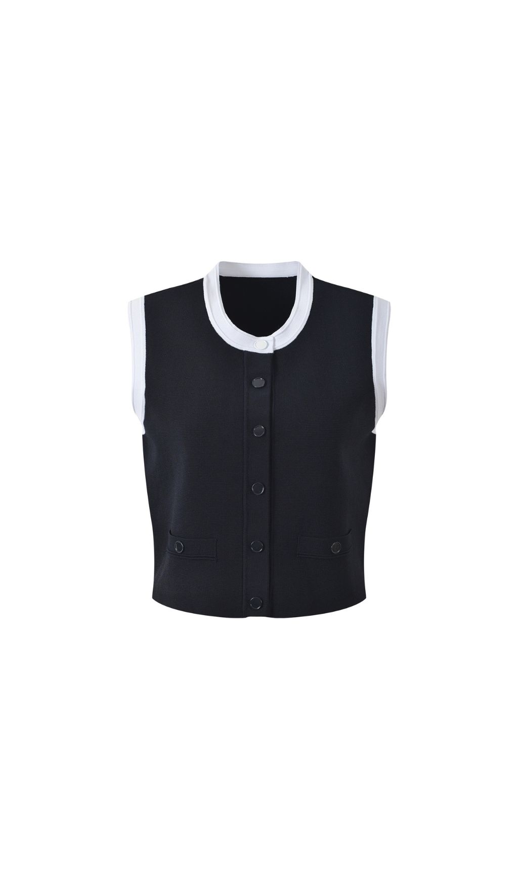 66ff3e85761602167faedeb48bde43b5.jpg Fashionslee Women Two Tone Cropped Sleeveless Cardigan