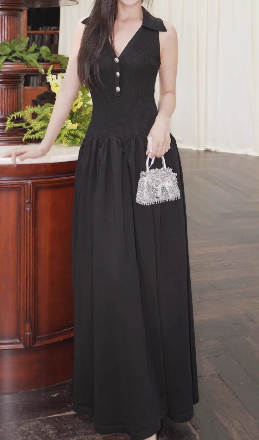 Fashionslee Women Haven Black Sleeveless Knit Maxi Dress