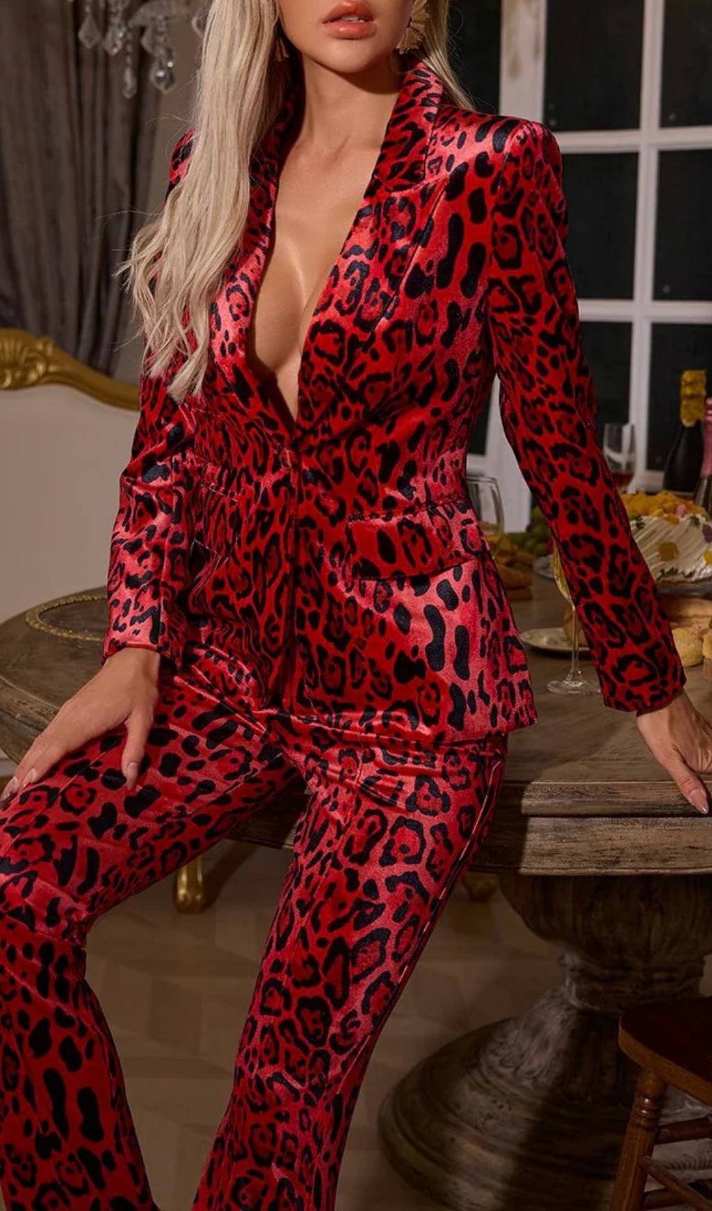 670e1cae3b6c936aeb6d2213d4777d6d.jpg Fashionslee Women Cliff Red Long Sleeve Leopard Blazer Set