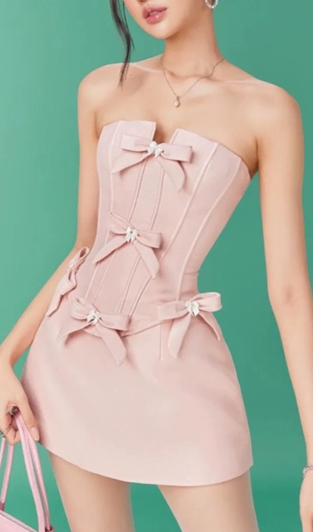 Fashionslee Women Chinua Pink Strapless Bow Corset Mini Dress