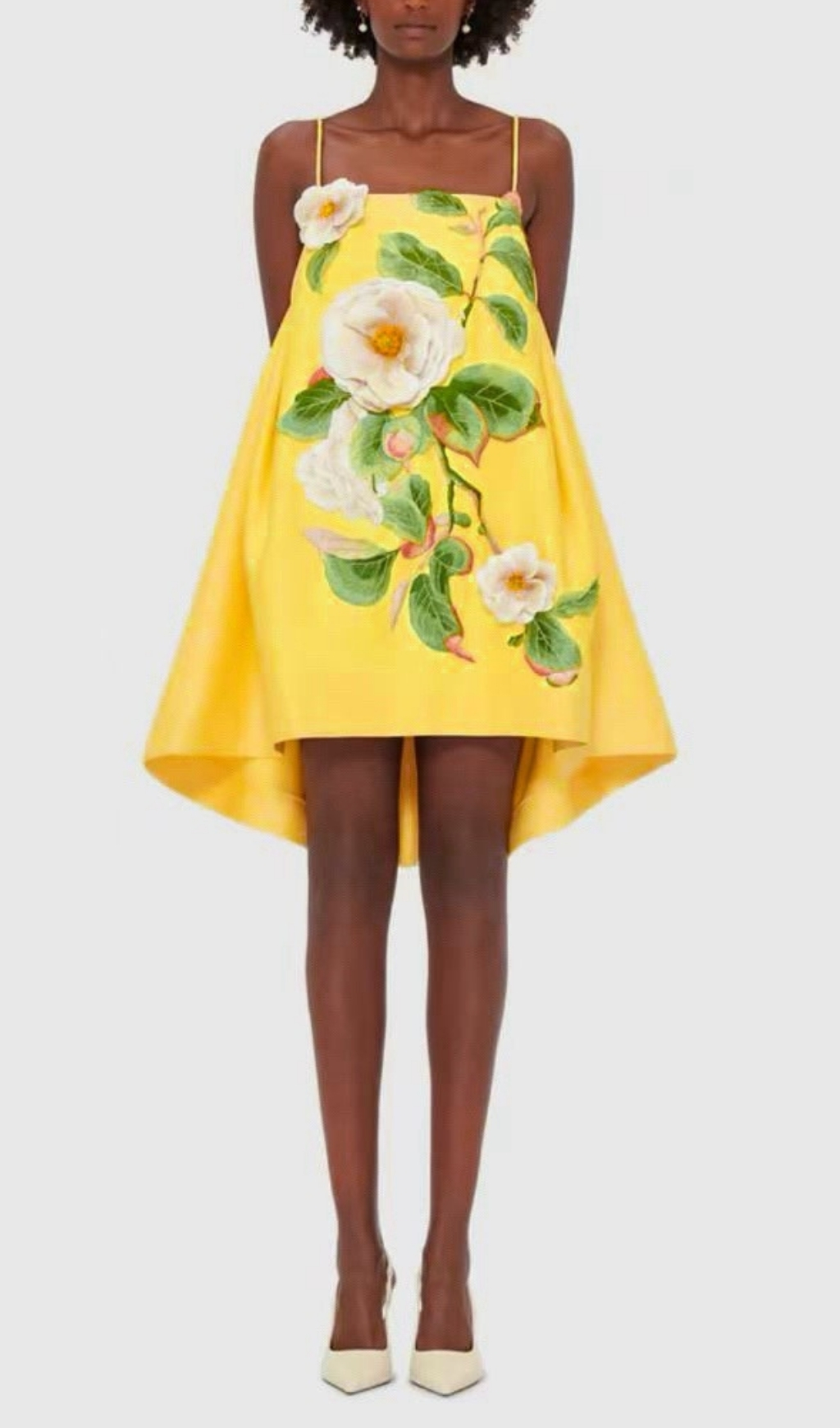 Fashionslee Women Fina Yellow Flower Embroidery Mini Dress