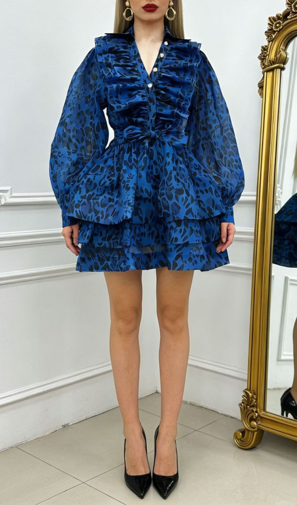 Fashionslee Women Jennica Blue Leopard Printed Mini Dress