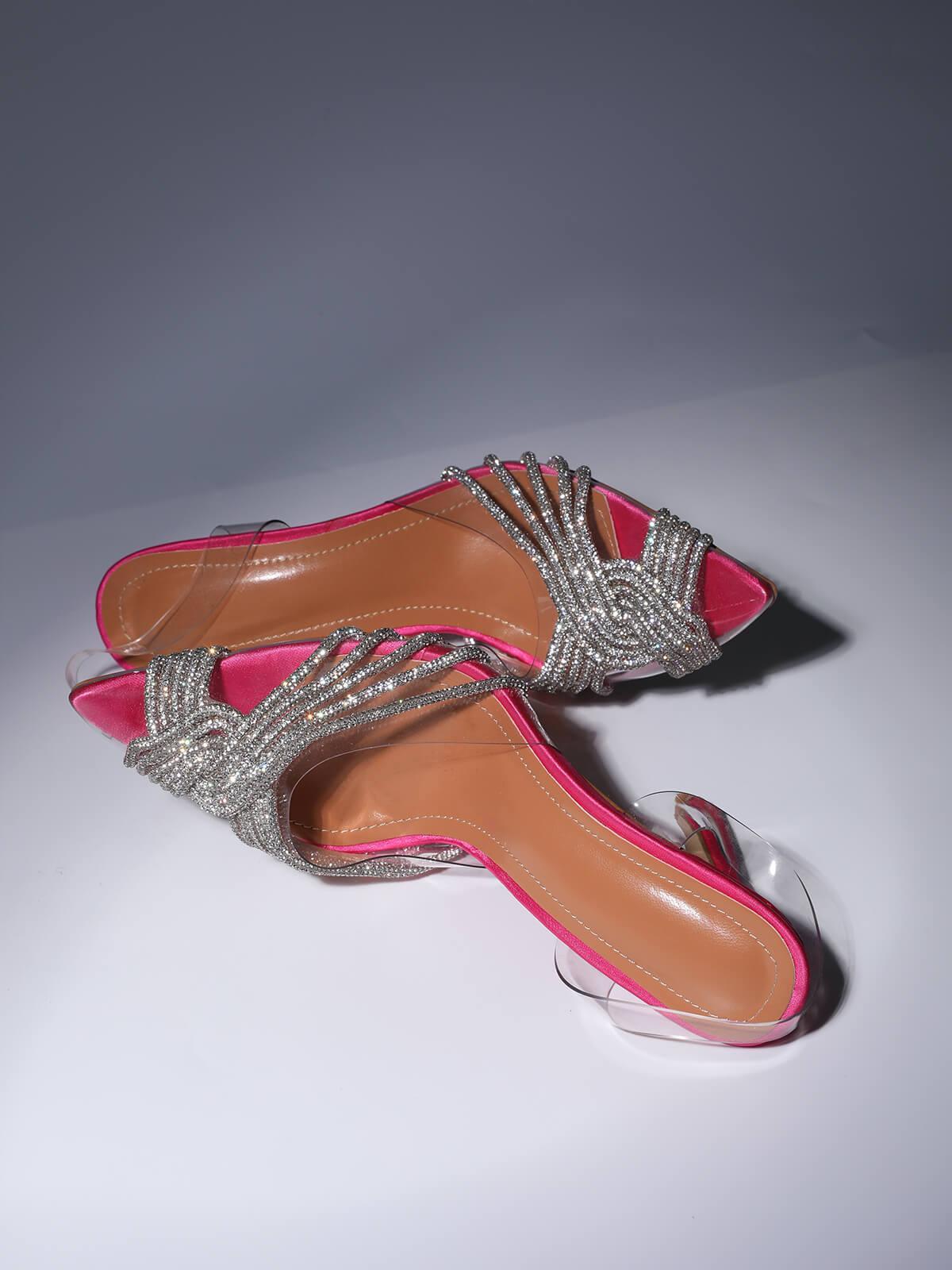Fashionslee Women Crystal Embellished Sandals In Hot Pink
