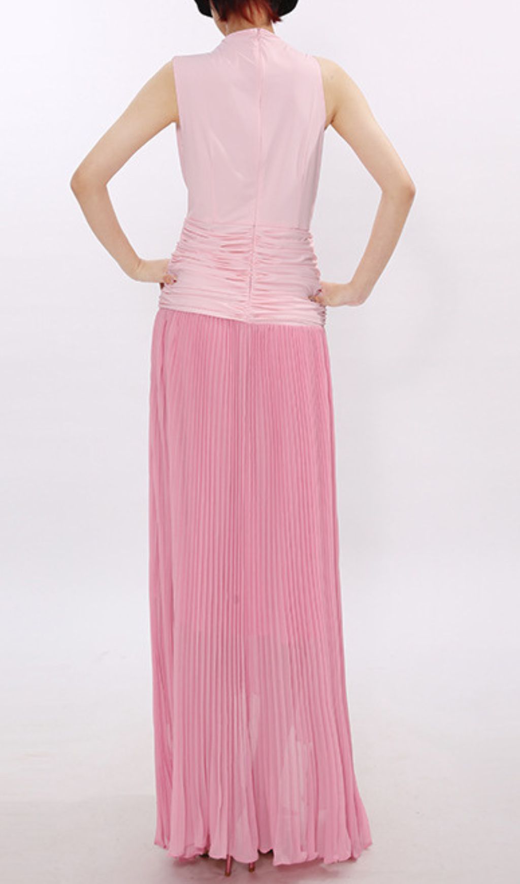 Fashionslee Women Juliana Pink Sleeveless Pleated Maxi Dress