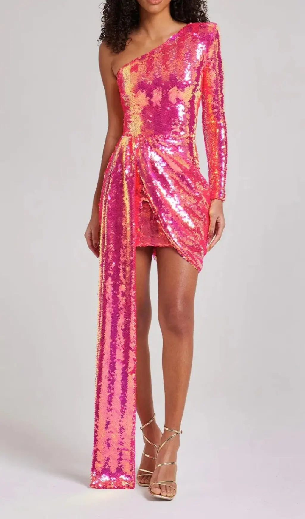 Fashionslee Women Rose Red Sequin One Shoulder Mini Dress