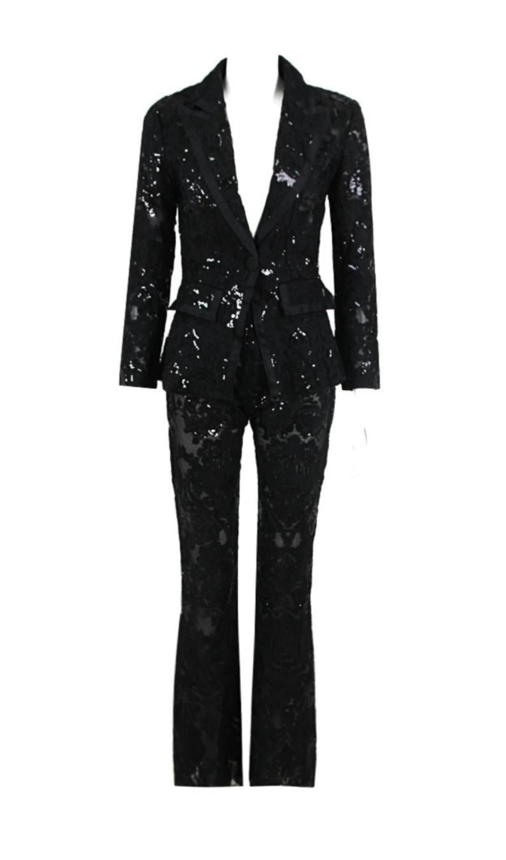 Fashionslee Women Black Lace Blazer And Pants