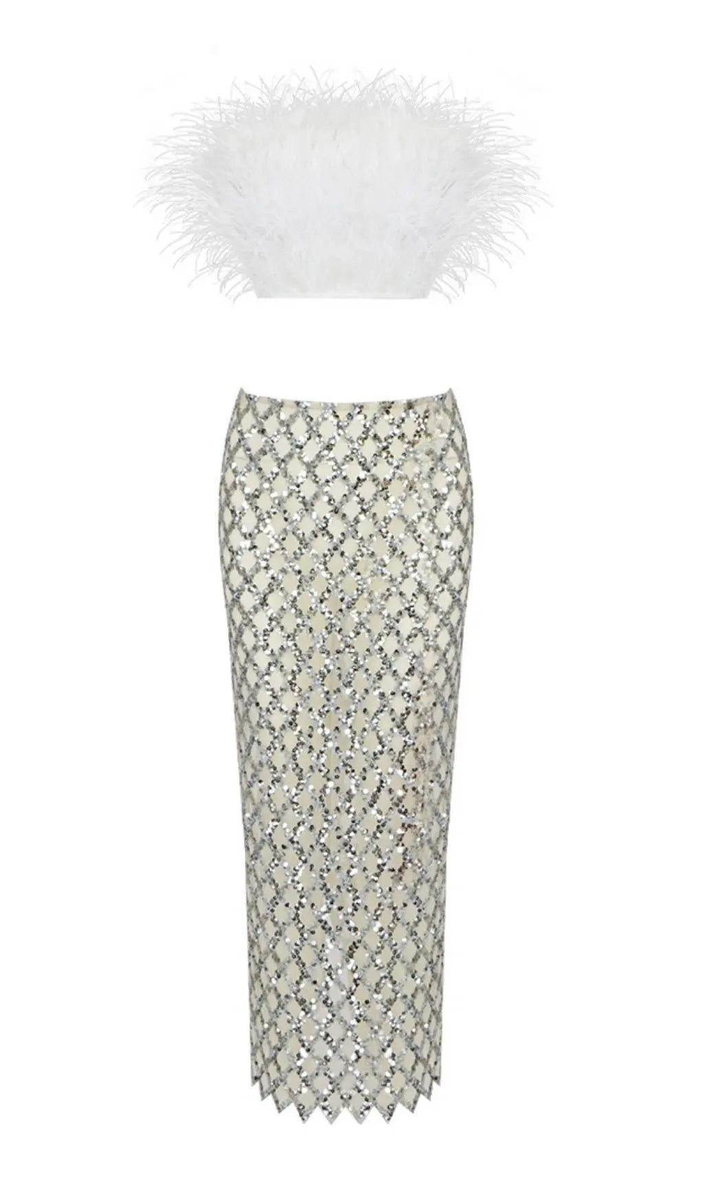 677800affdcd53961b3c42fd75217968.jpeg Fashionslee Women Feather Sequin Two Piece Set In White
