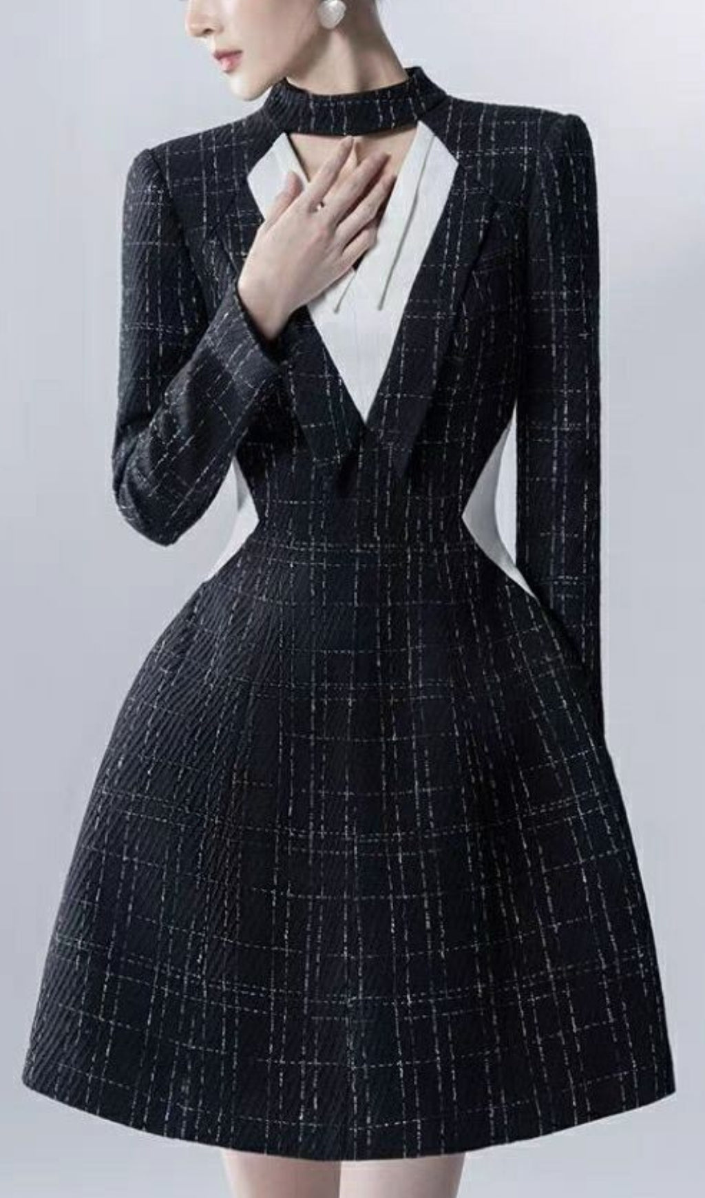 Fashionslee Women Halter V-Neck A-Line Jacket Dress In Black