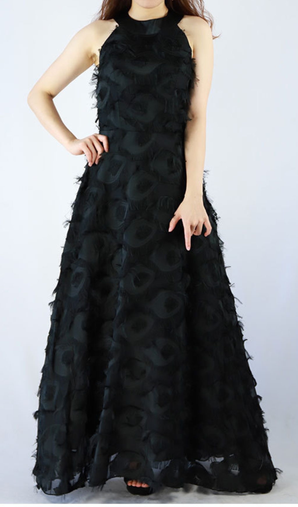 Fashionslee Women Devana Black Halter Feather Tassel Maxi Dress