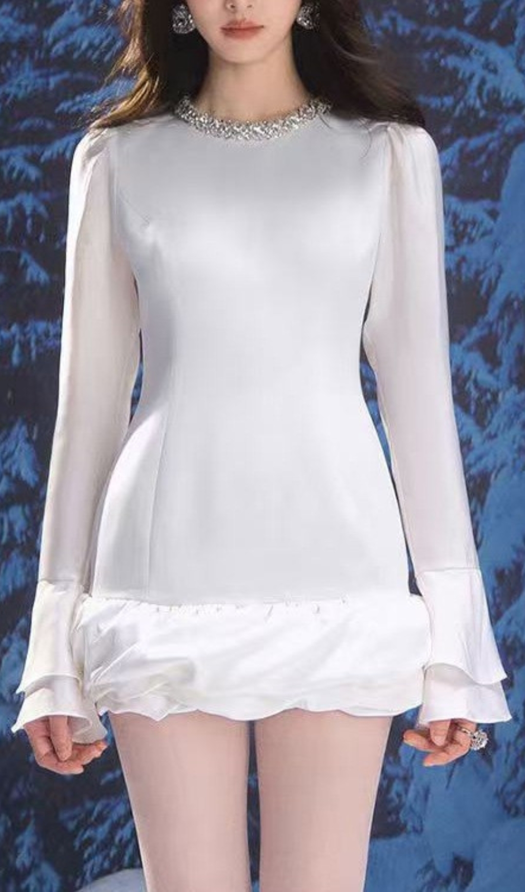 Fashionslee Women Cemre White Long Sleeve Mini Dress