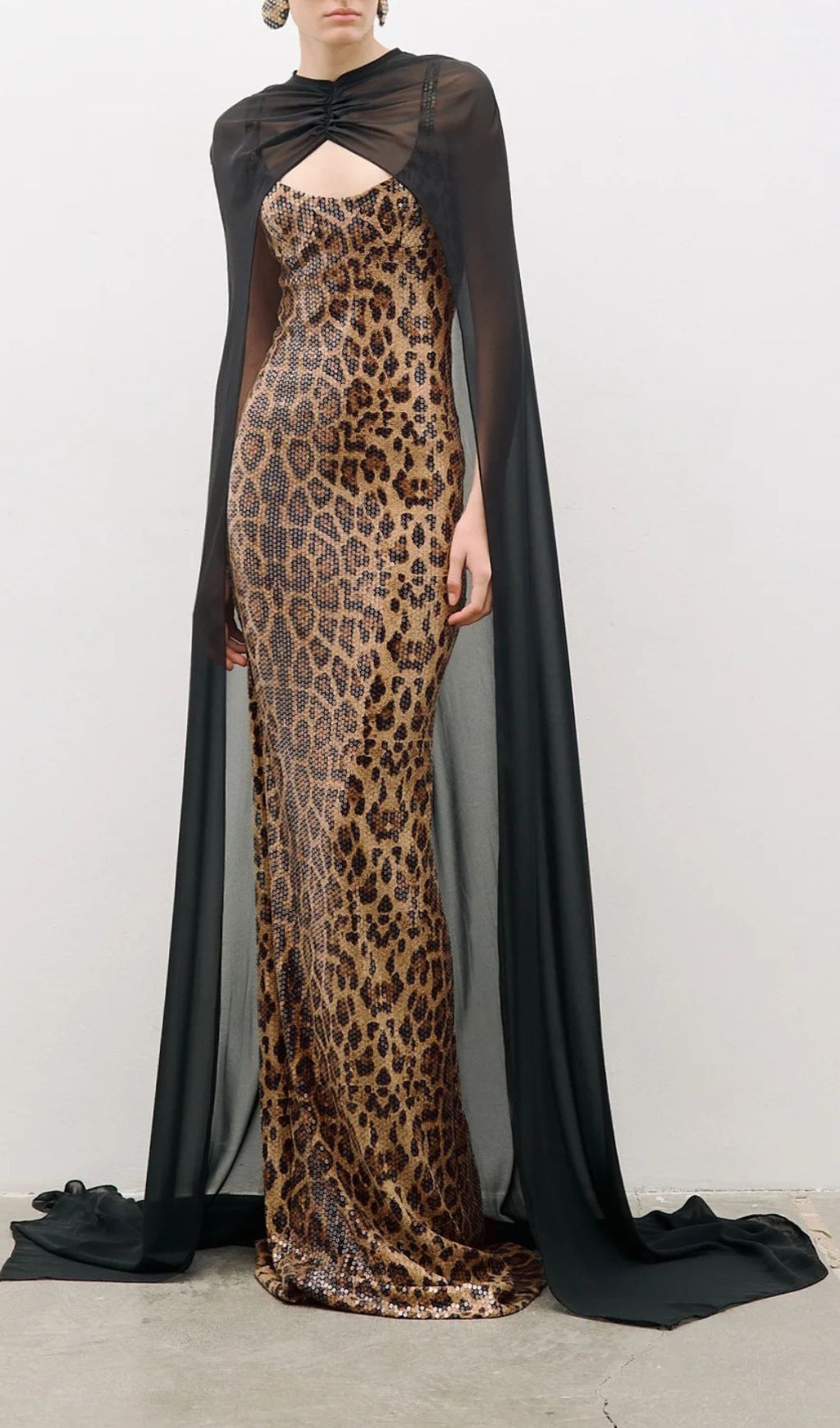 67df46d869586dd2c0e05851c3cb94d4.jpg Fashionslee Women Jarrell Leopard Sequin Maxi Dress With Cape
