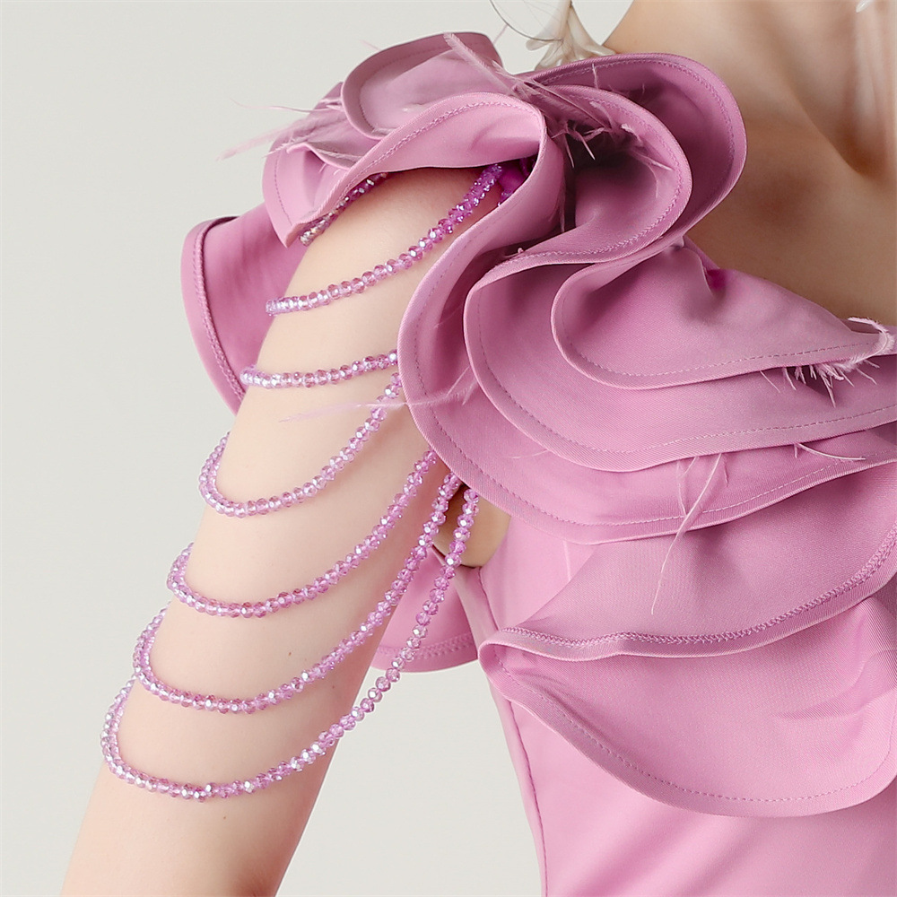 Fashionslee Women Ijlal Purple One-Shoulder Ruffle Maxi Dress