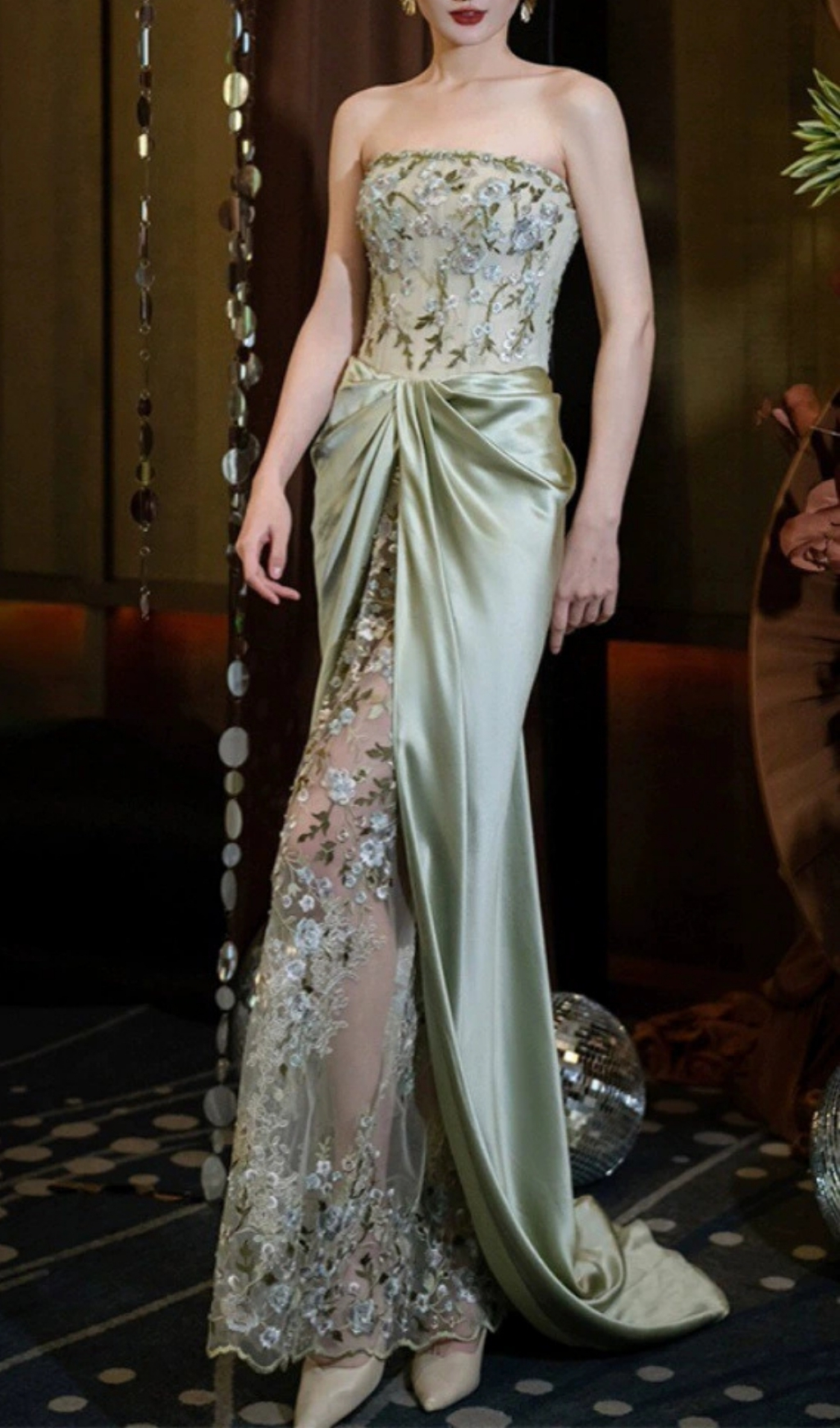 6818759bc7c2ccd02b211d64faaffc61.jpg Fashionslee Women Ellianna Green Strapless Flower Maxi Dress