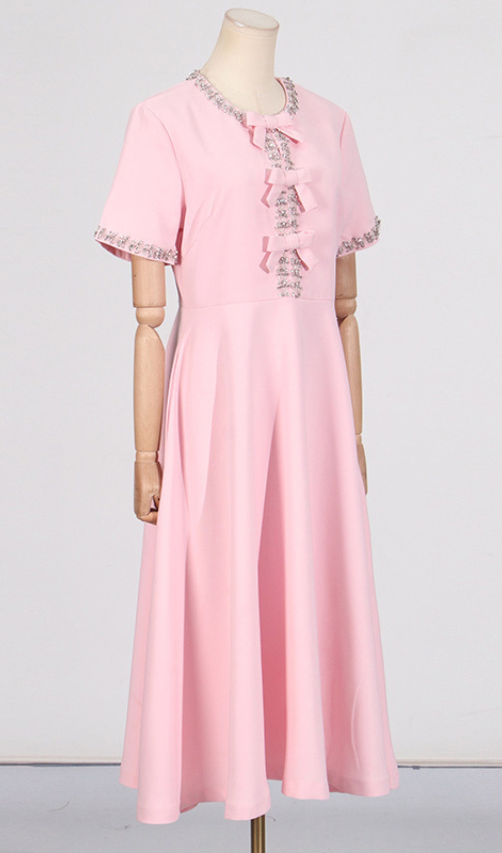 Fashionslee Women Cenedra Pink Bow Diamond Midi Dress