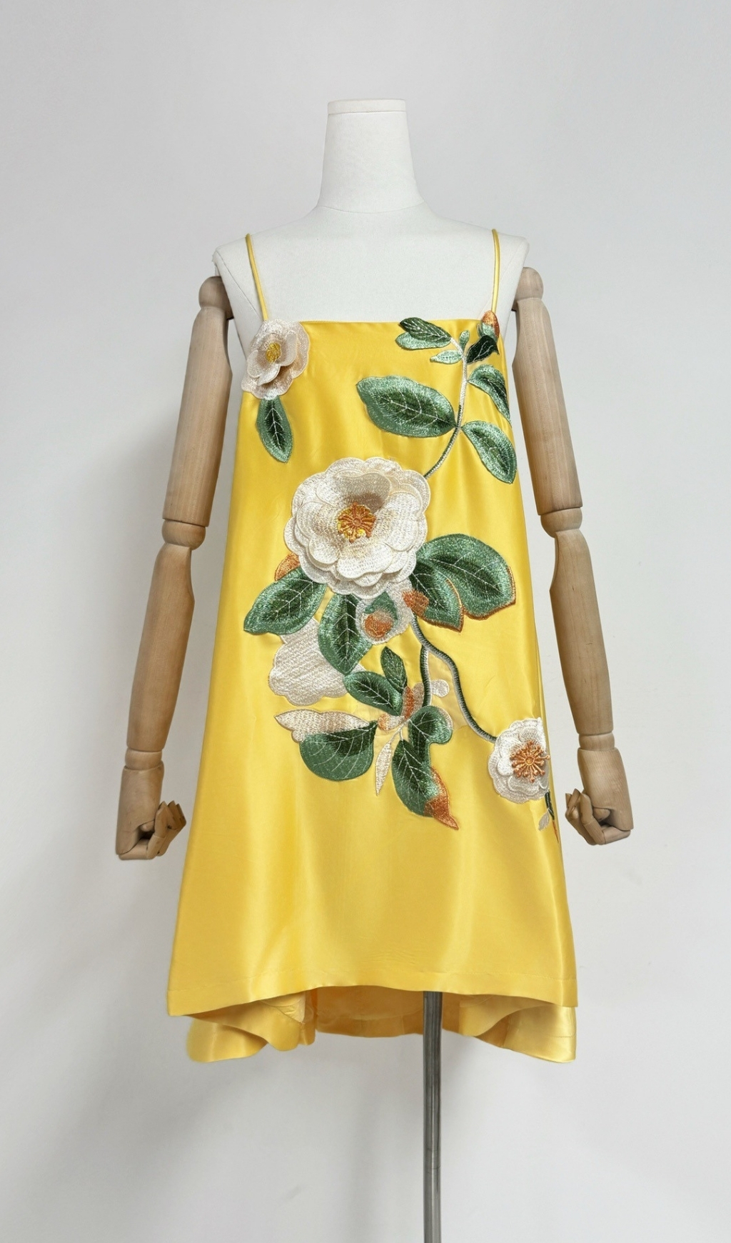 Fashionslee Women Fina Yellow Flower Embroidery Mini Dress