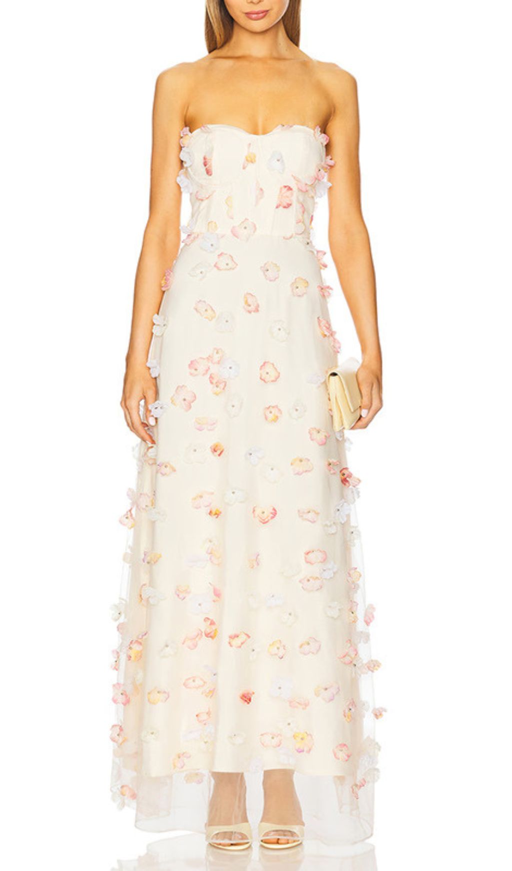 Fashionslee Women Fortune Strapless Flower Embellished Maxi Dress