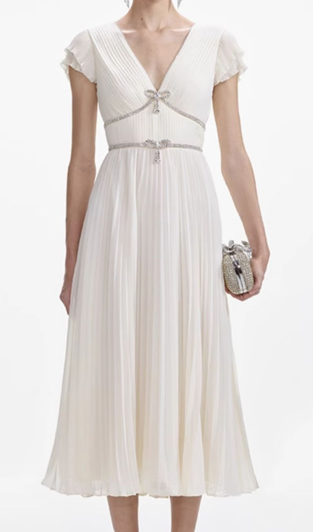 68984dcda78d3a9ce4d6ff9dcf042c30.jpg Fashionslee Women Eternity White V-Neck Bow Midi Dress
