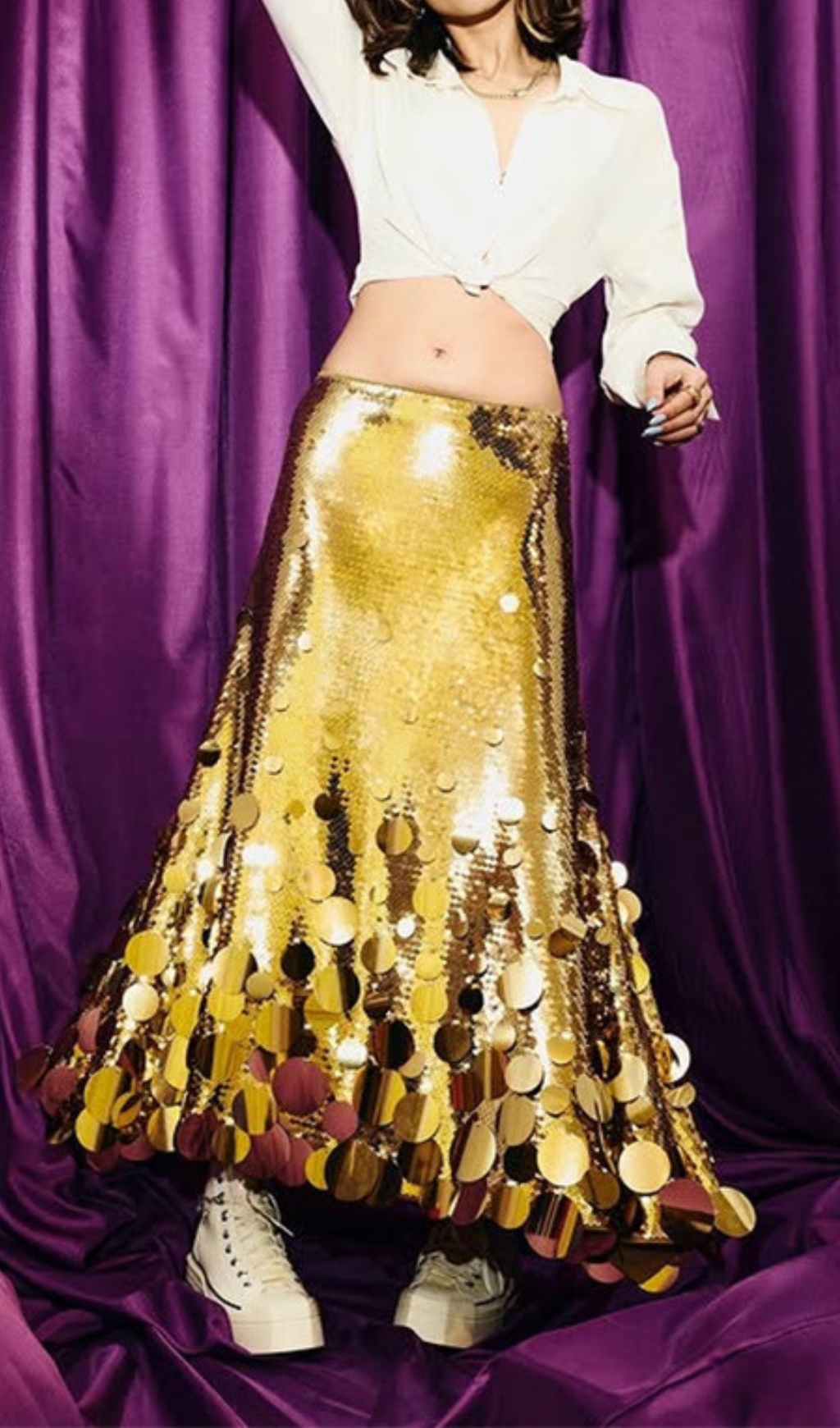Fashionslee Women Damica Gold Sequin Maxi Skirt