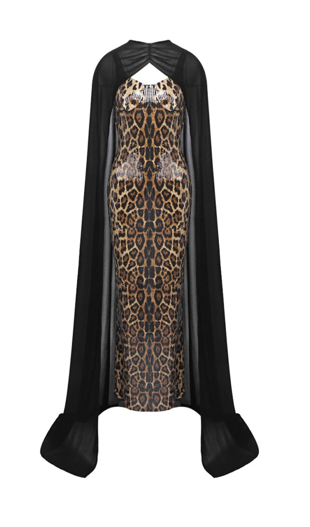68a7f0388dd96cf6afdd08e09234e57c.jpg Fashionslee Women Jarrell Leopard Sequin Maxi Dress With Cape