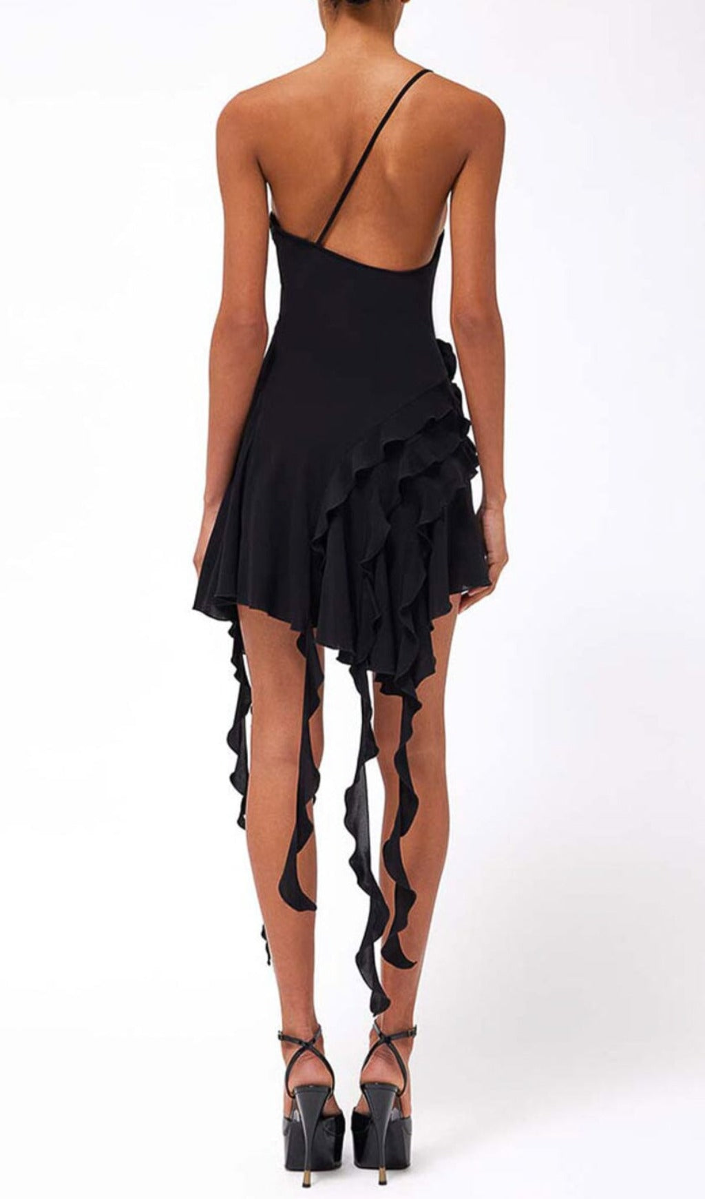 Fashionslee Women Rose-Detail Ruffled Mini Dress In Black