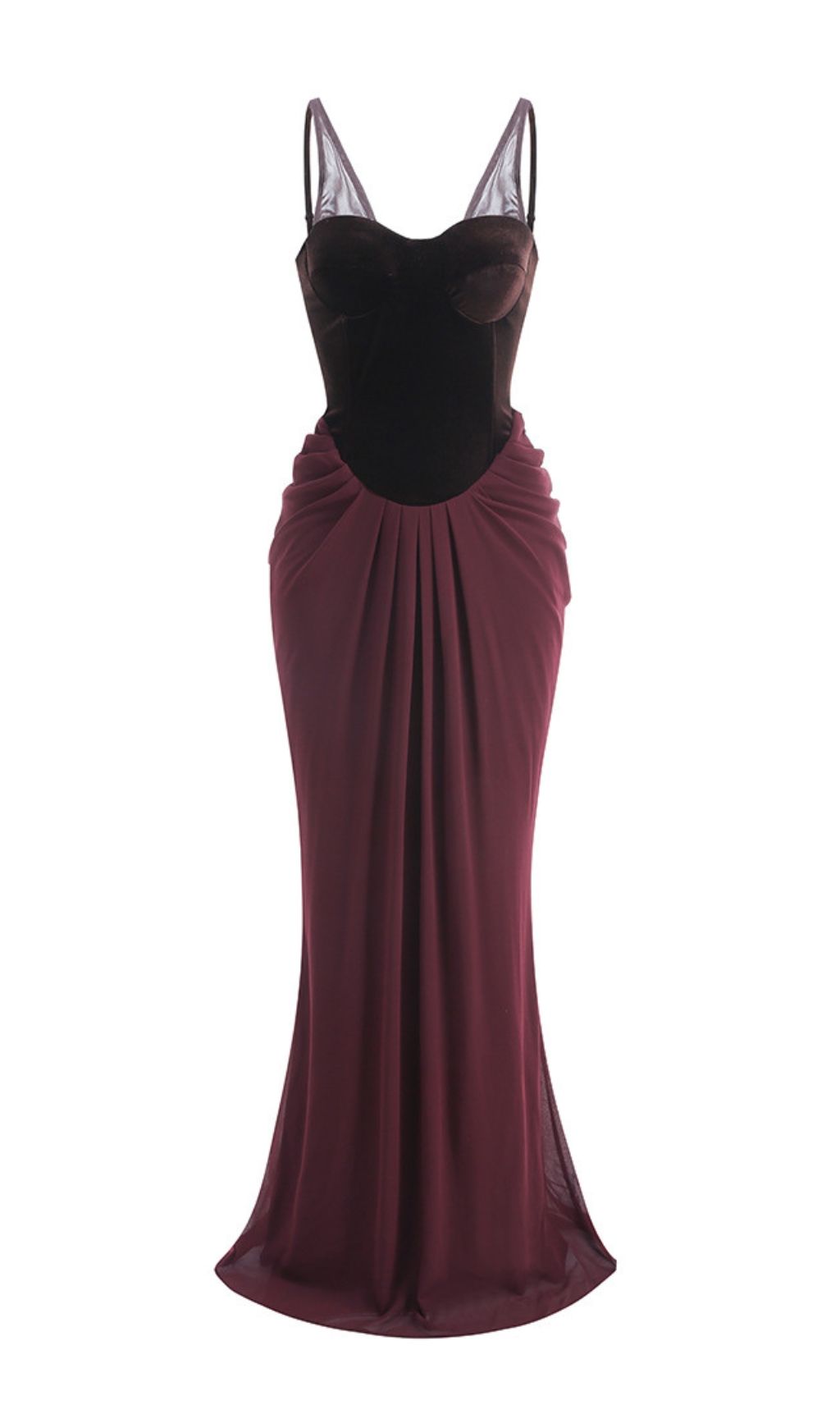 68bcbbe33127b3f53dbd0e4be643c55b.jpg Fashionslee Women Dericia Velvet Bustier Draped Maxi Dress