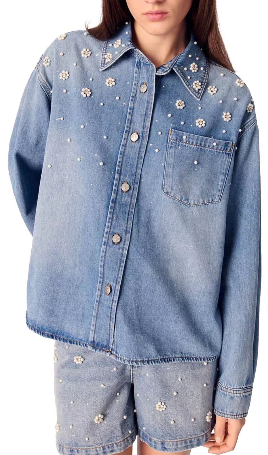VINTAGE BEADED DENIM SHIRT – TRENDING AESTHETIC - OWNCI VINTAGE BEADED DENIM SHIRT – TRENDING AESTHETIC - OWNCI