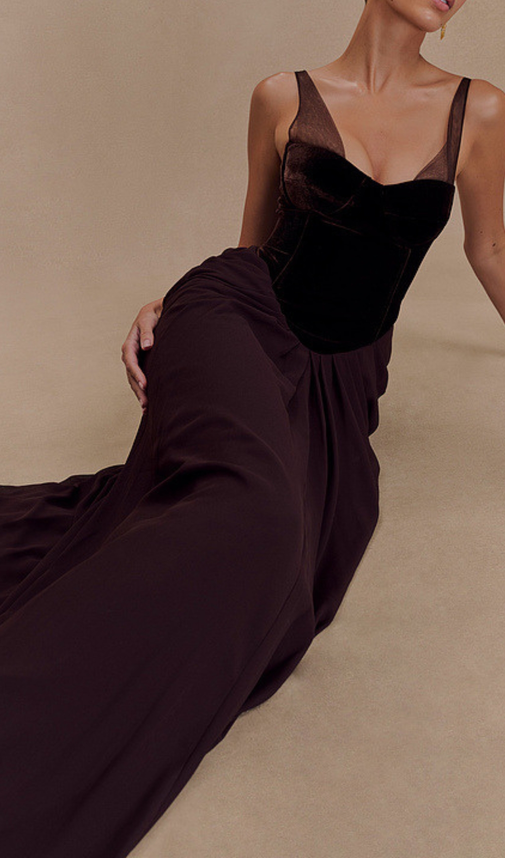 68e495b5961774b79bf2bc1cd5e1bb93.jpg Fashionslee Women Dericia Velvet Bustier Draped Maxi Dress