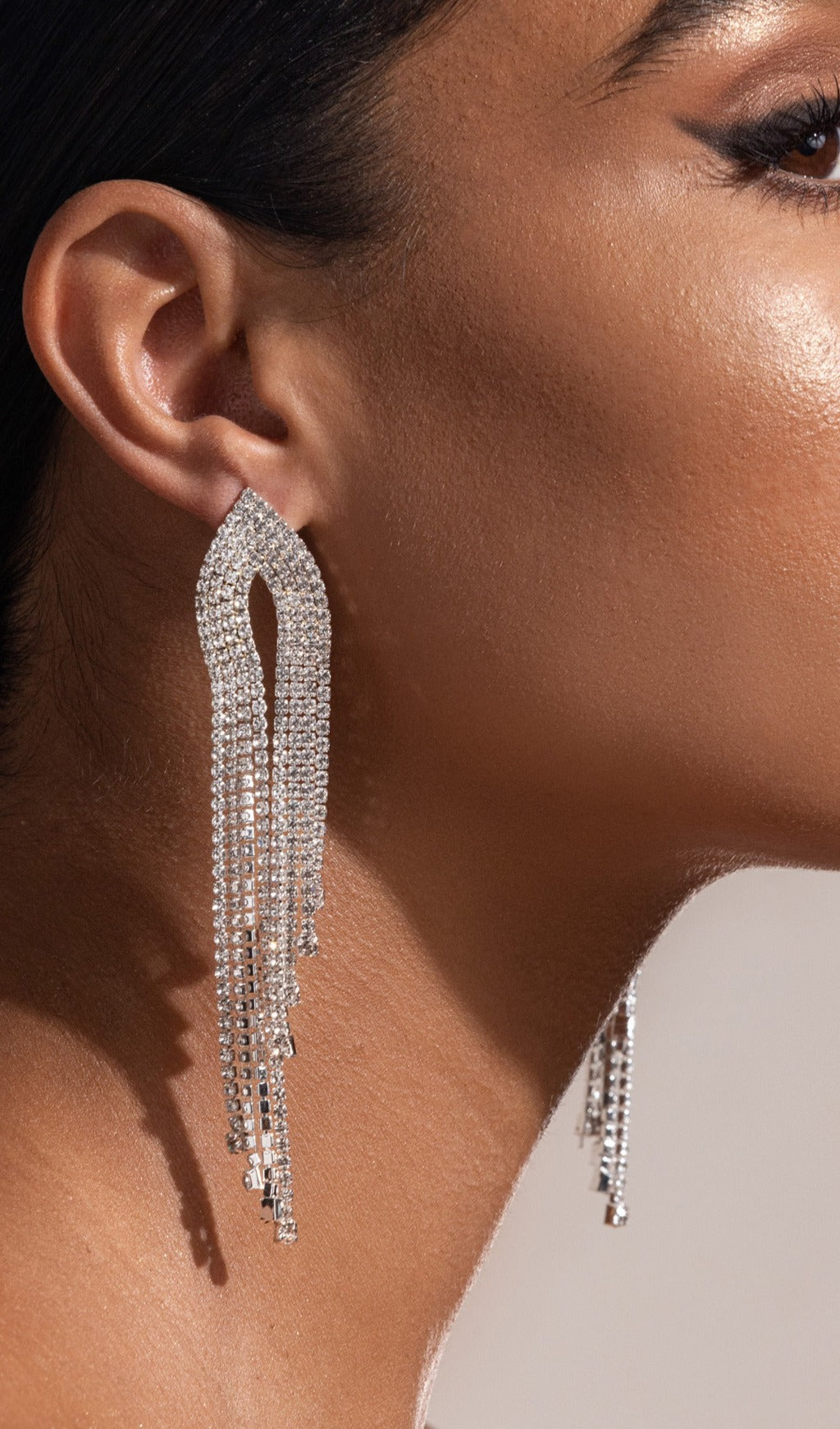 Fashionslee Women Silver Diamante Tassel Earrings