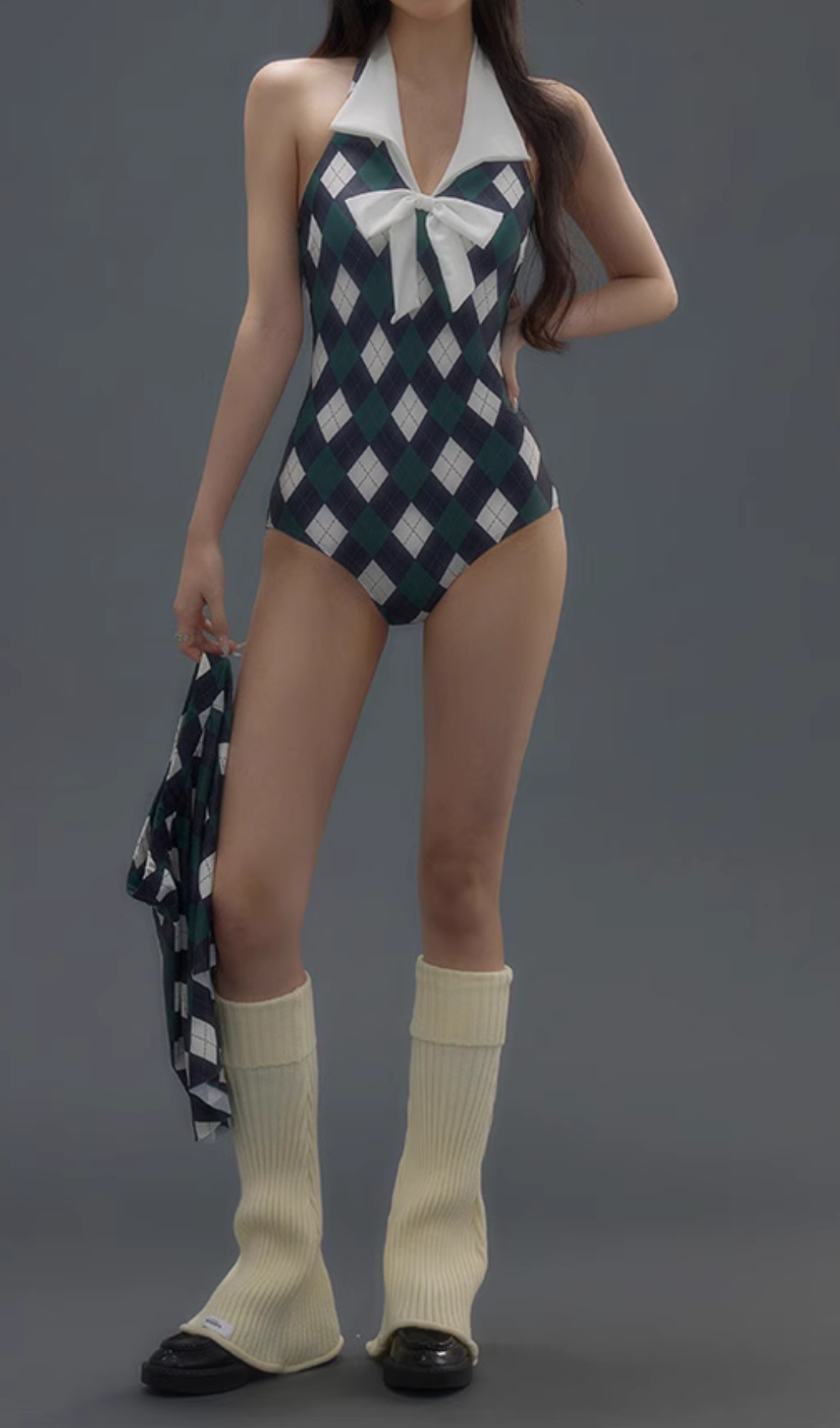 68fbb666ad03bd4c236468a33b281ed1.jpg Fashionslee Women Danger Argyle One-Piece Swimsuit & Skirt