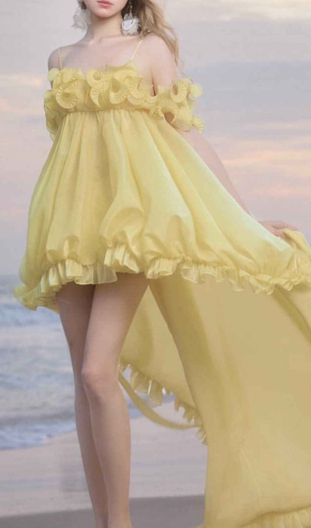 Fashionslee Women Kelis Yellow Strappy Ruffle Maxi Dress