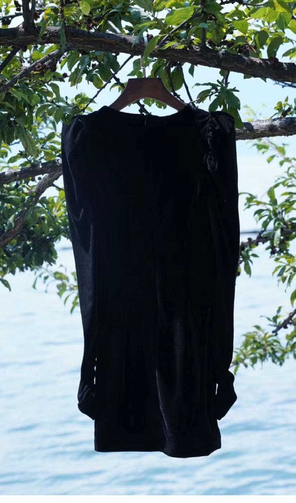 692e5ee17f1cb1b24f06a4c9c031d82b.jpeg Fashionslee Women Black Velvet Hollow Bow Long-Sleeve Mini Dress