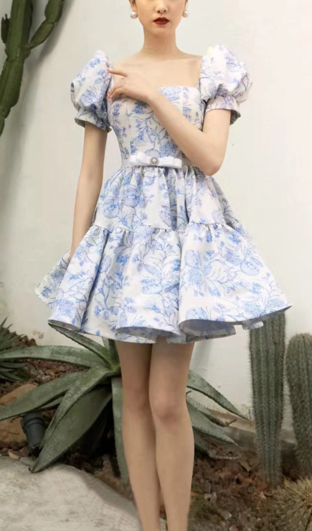 Fashionslee Women French Puff Sleeve Printed Mini Dress