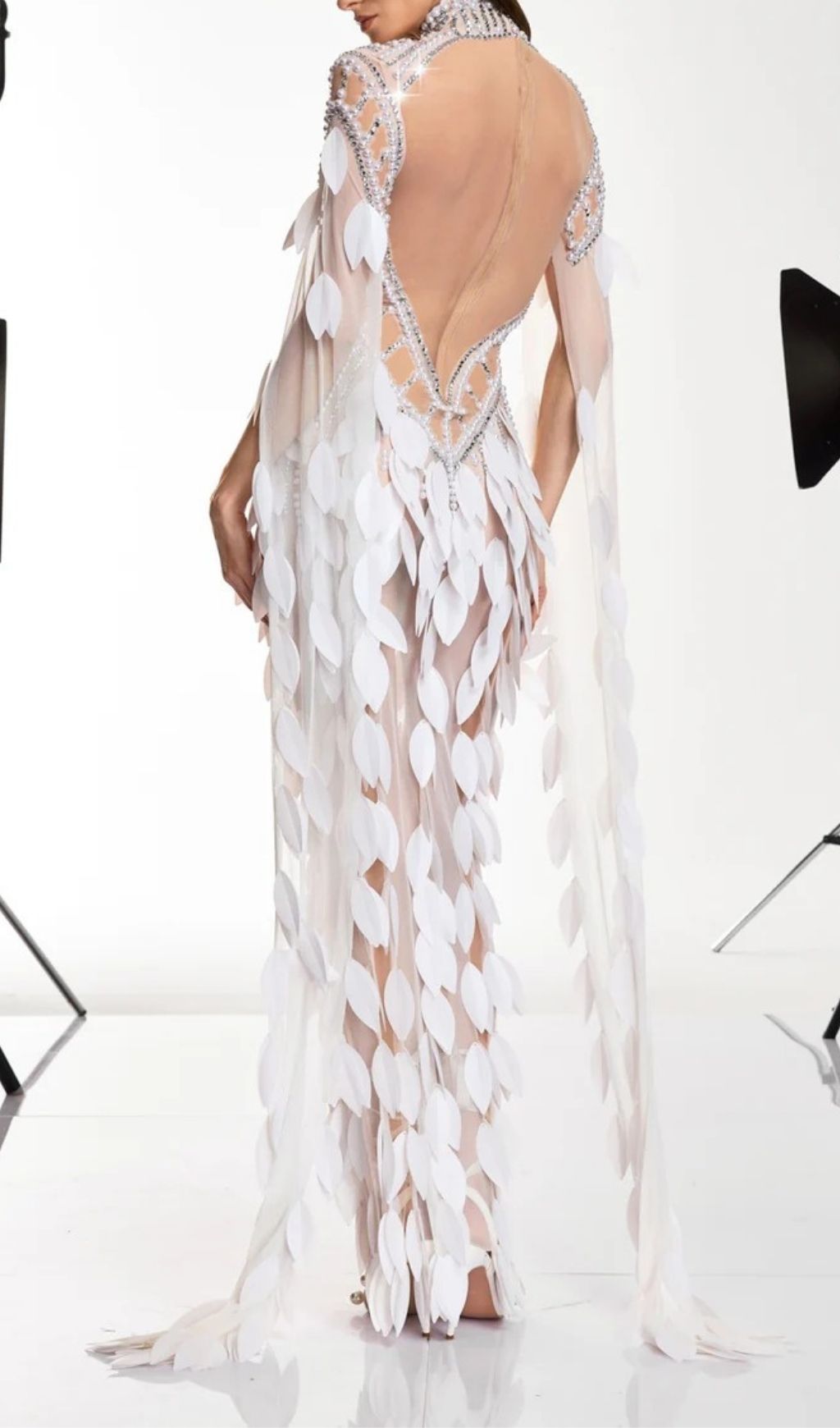 Fashionslee Women Velune Cape Sleeve Leaf Embellished Maxi Dress