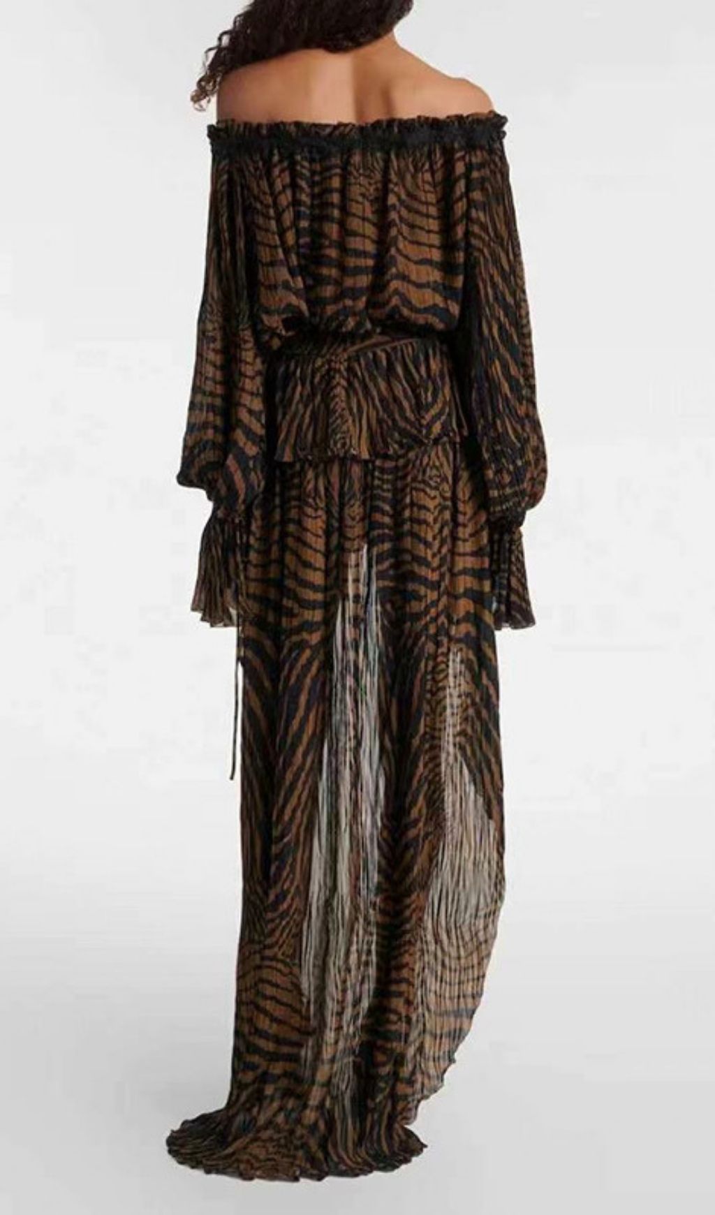693821762cfb136034c485162a789f31.jpg Fashionslee Women Kayoko Zebra Stripe Off-Shoulder Maxi Dress