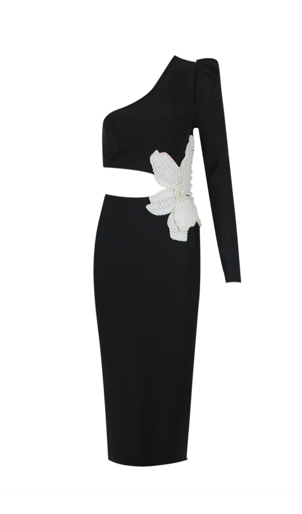 Fashionslee Women Aliyah Black Flower Bandage Midi Dress