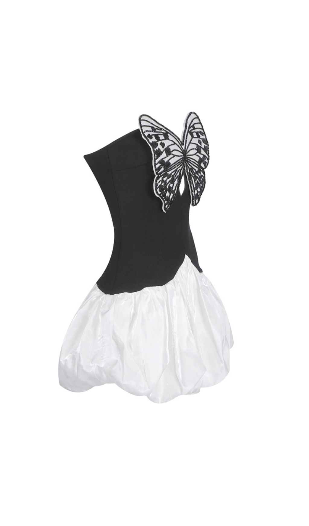69828f7fe5c1bd49e1428c74e16ea3f9.jpg Fashionslee Women Black White Strapless Sequin Butterfly Puff Dress